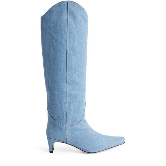 Staud Wally Western Denim Boots - Picture 1 of 6
